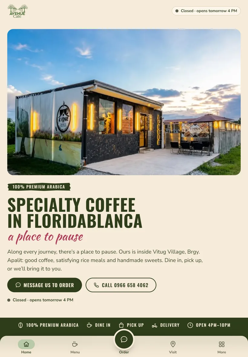 A’venue Café · Floridablanca, Pampanga on a tablet